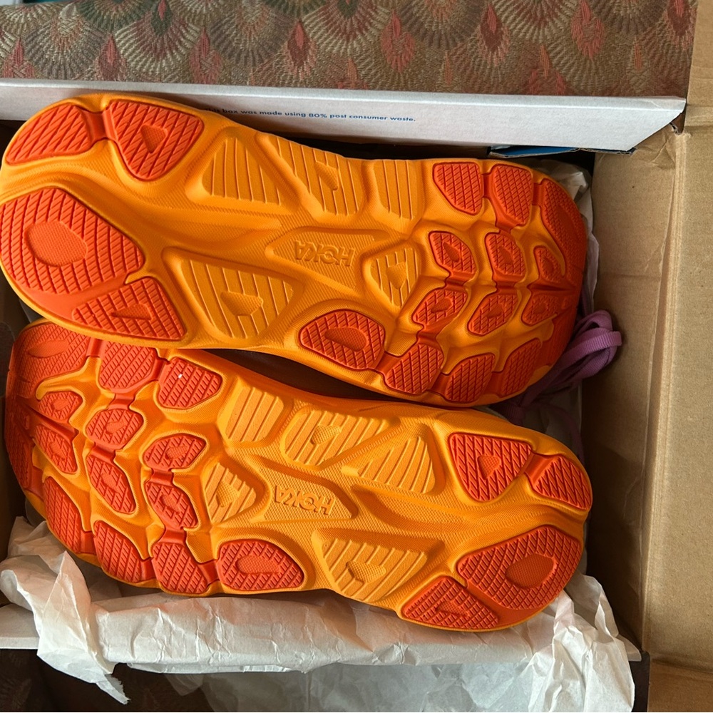 Hoka One One White Sneaker with Orange Accent - Picture 5 of 8